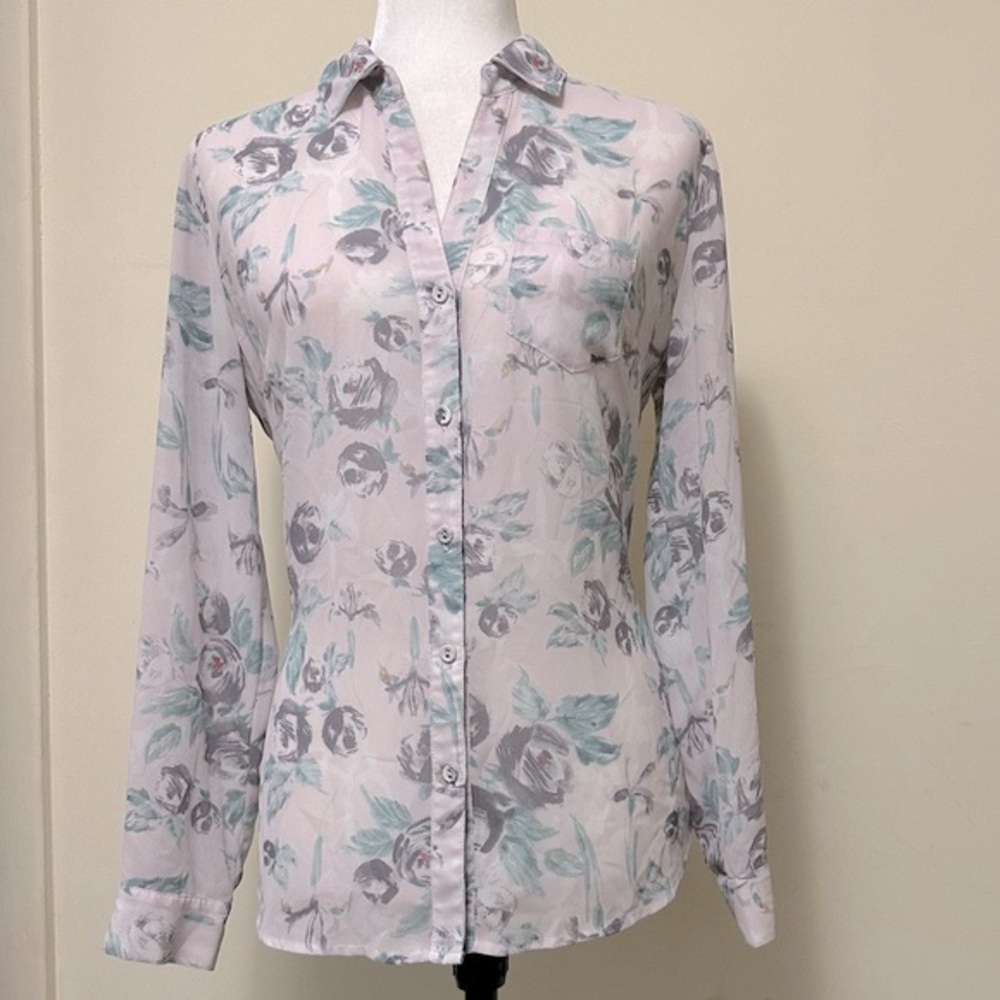 Kut from the Kloth Flora Print Semi-Fit w Back Gathered Button Up Shirt Blouse S - Picture 16 of 16